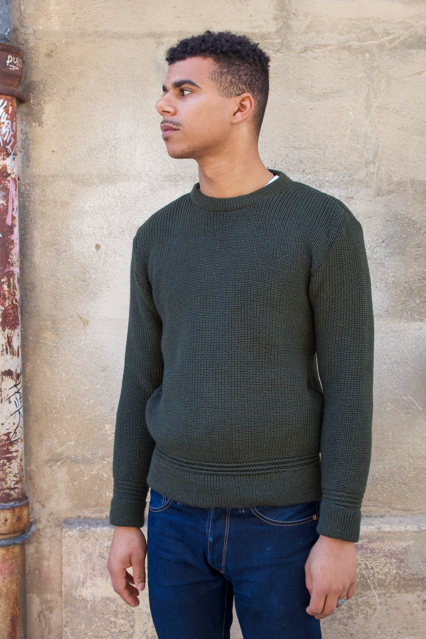 Rundhals Sweater Virgin bleubrut - Green Wool – Military