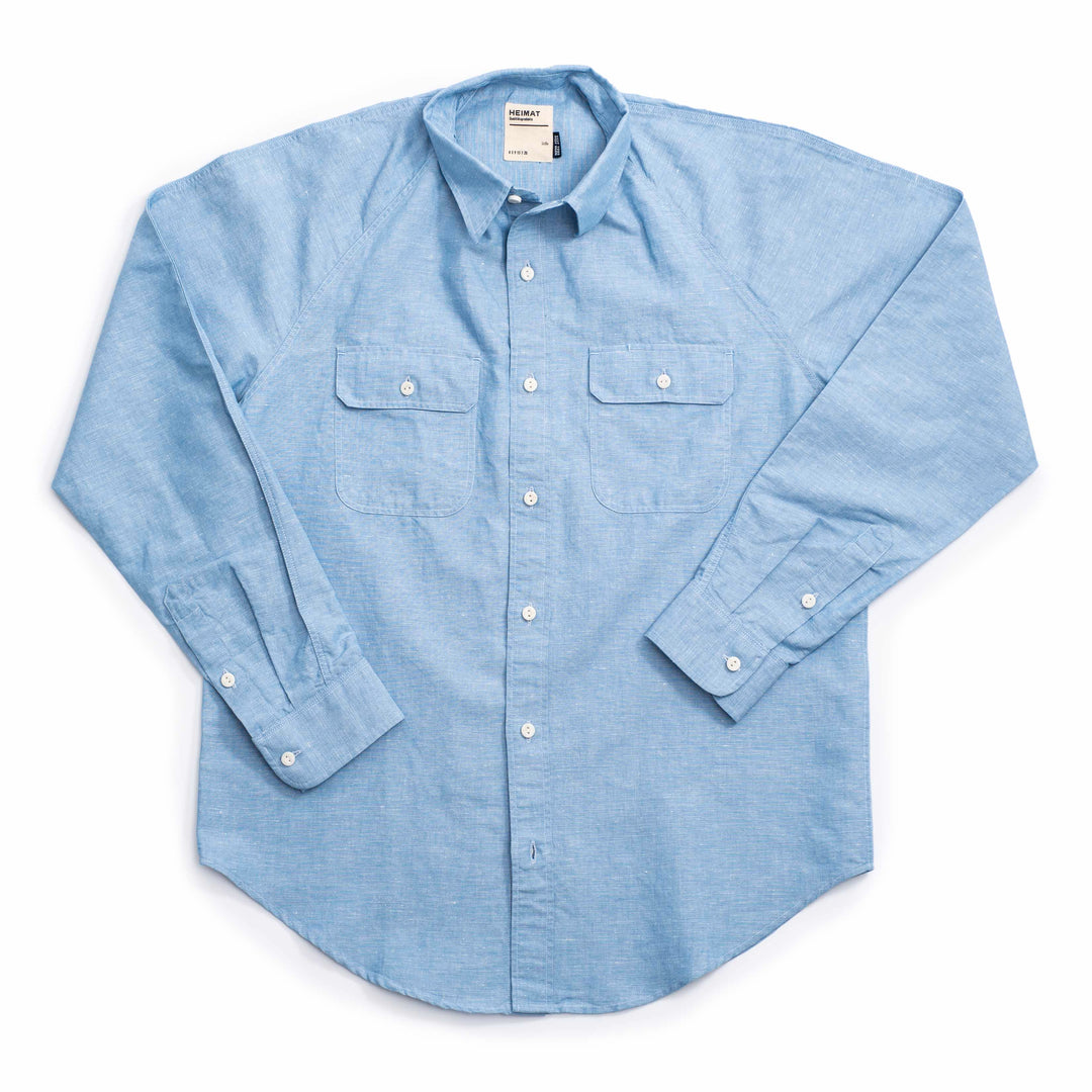 Push Button Shirt - Trail Blue Cotton/Hemp