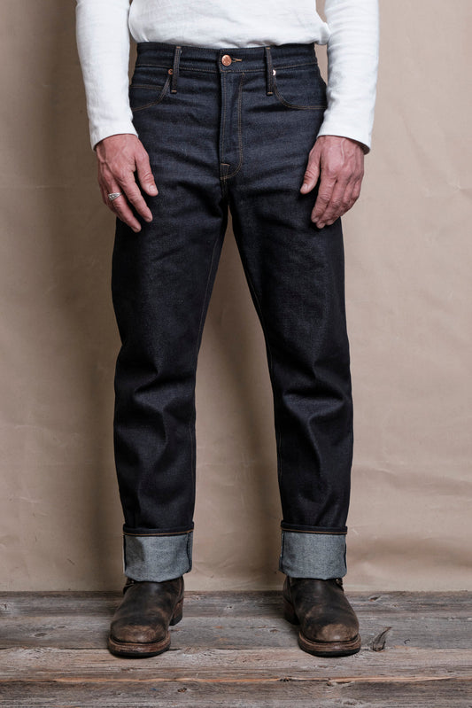 the Belford fit from FREENOTE CLOTH is a straight leg, 1940's inspired fit