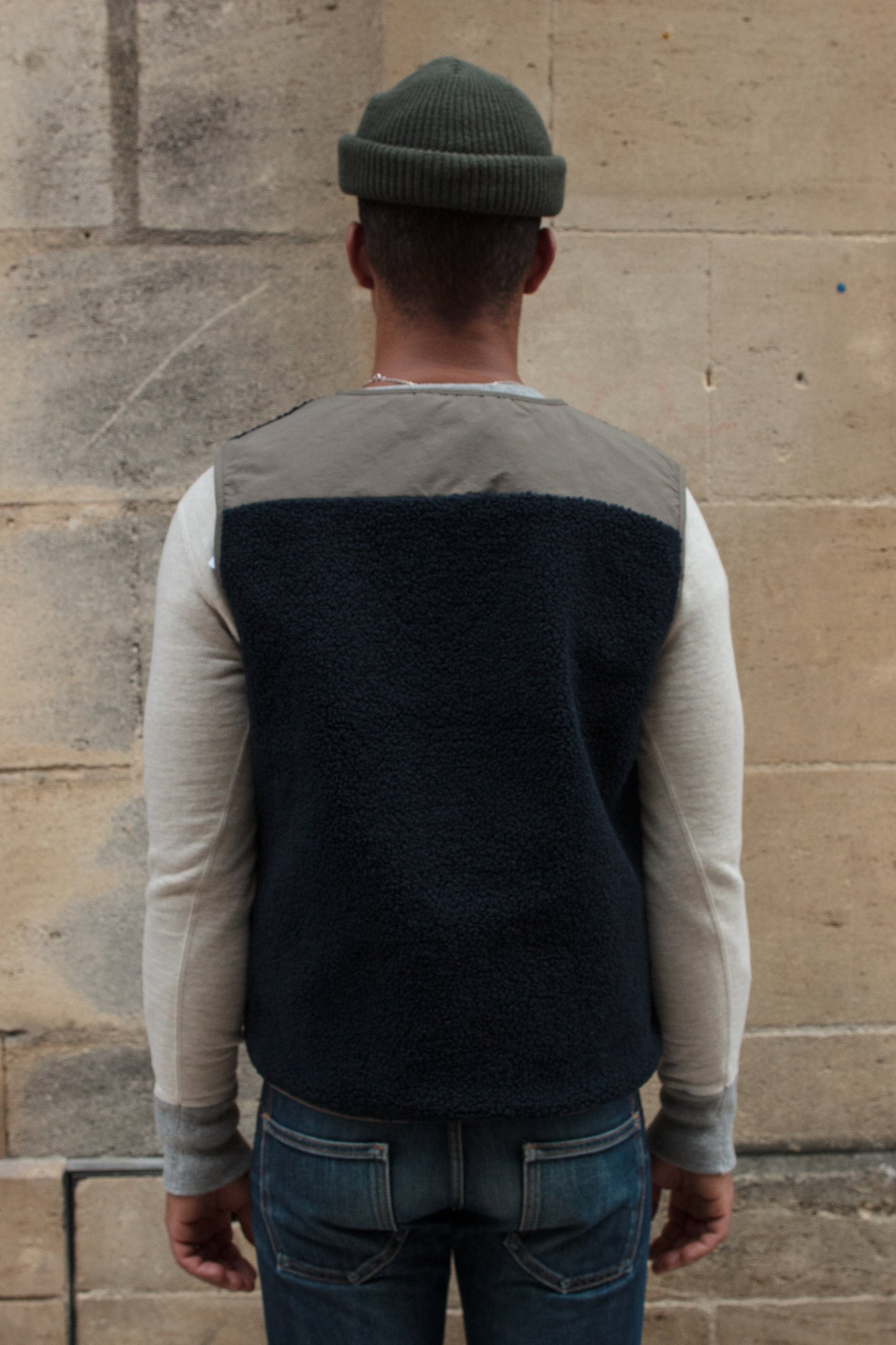 Shearling Vest Radio Club -Plain Navy