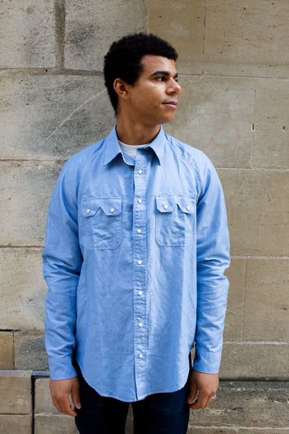 Push Button Shirt - Trail Blue Cotton/Hemp