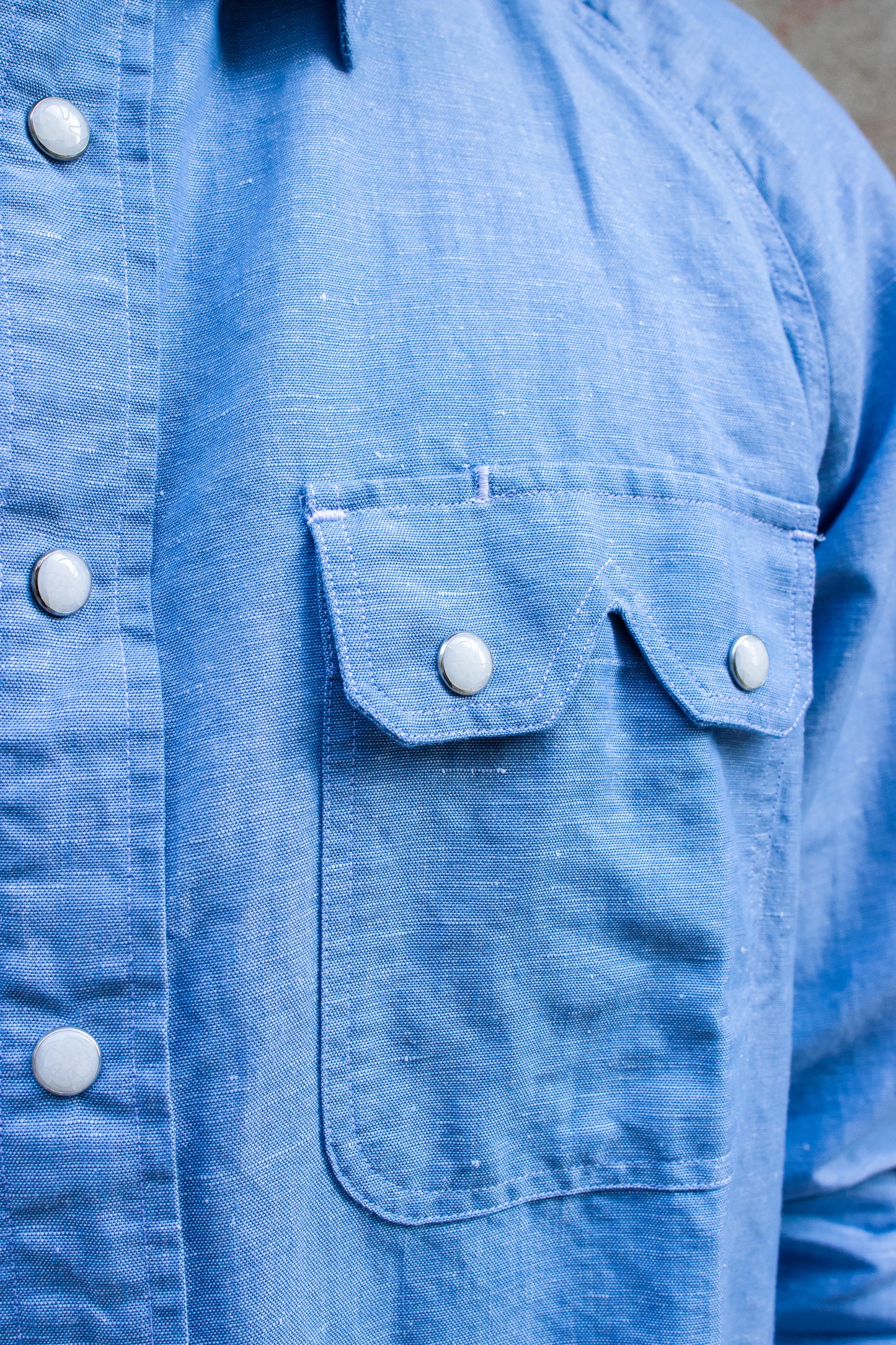 Push Button Shirt - Trail Blue Cotton/Hemp