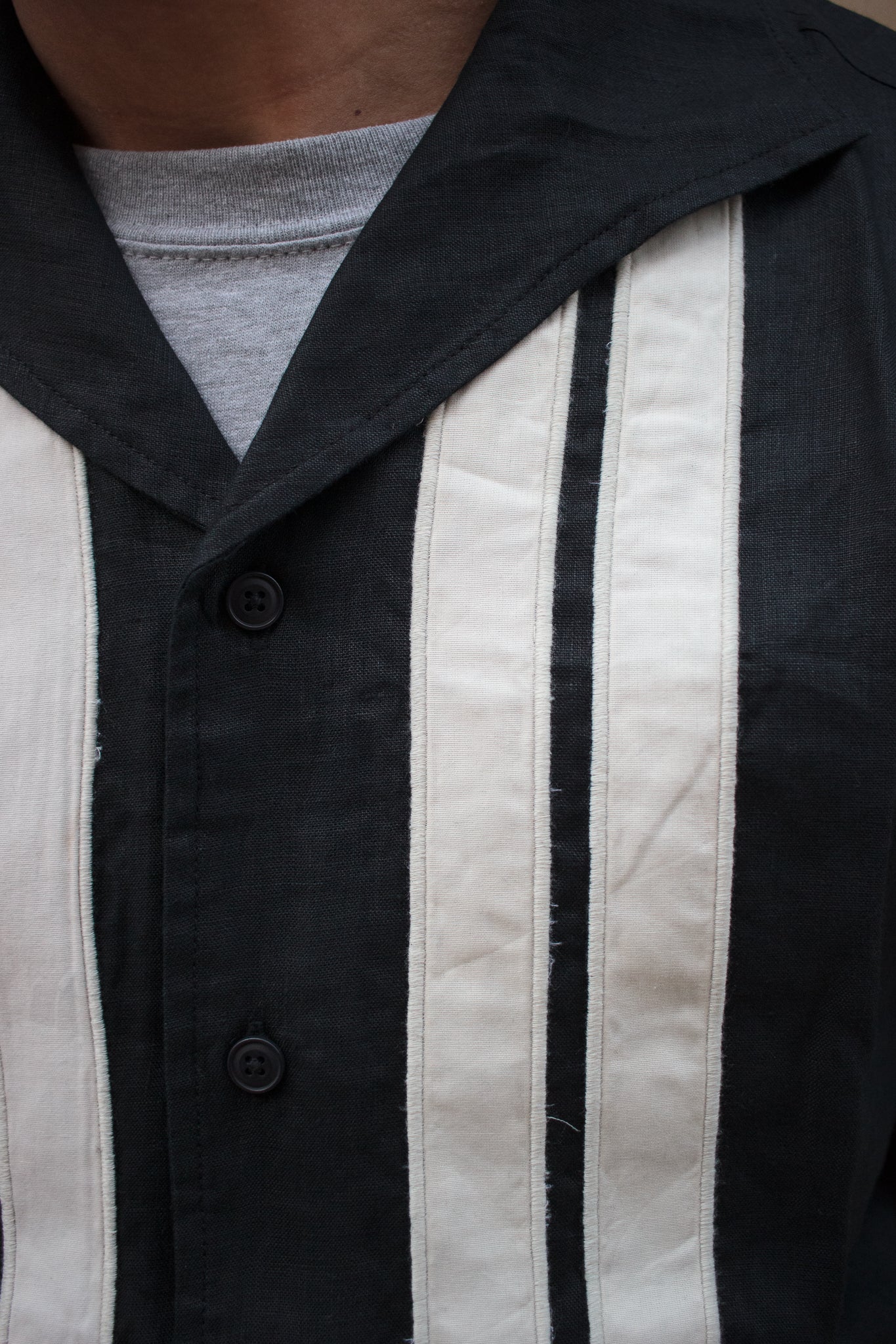 Leisure Shirt - Black / Natural - Border Stripe Applique