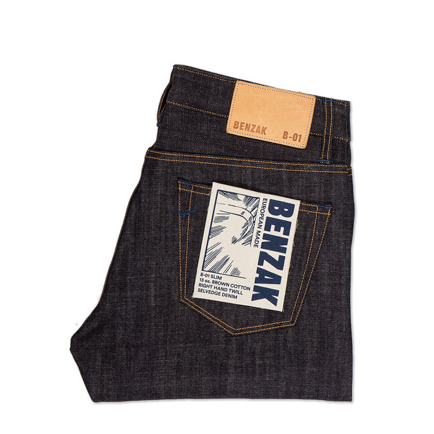 B-01 Slim - 13oz. Brown Cotton Selvedge