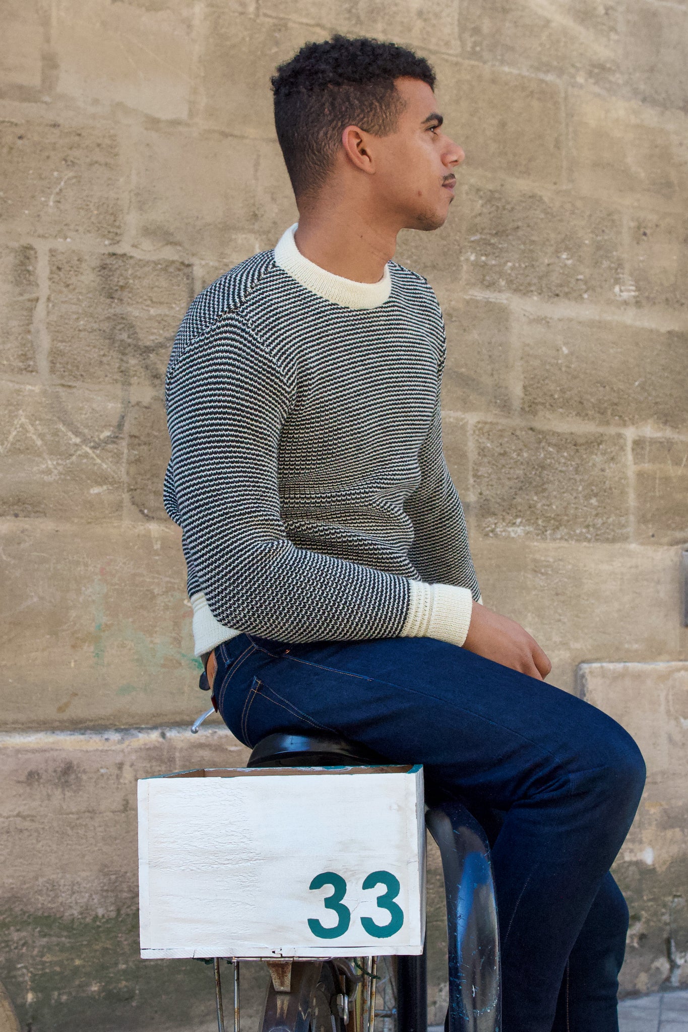 Fine Stripe Rundhals Sweater Virgin Wool